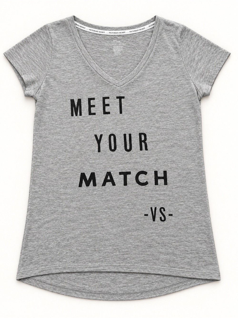 Victoria's Secret Gray V-Neck 'Meet Your Match' Tee